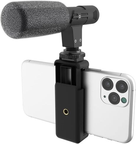 Acuvar Universal Shotgun Microphone Vlogging Kit with Smartphone Mount and 3.5mm Plug Cable for Smartphones, DSLRs & Cameras for YouTube, Tiktok & Social Media in Saudi Arabia