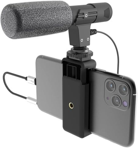 Acuvar Universal Shotgun Microphone Vlogging Kit with Smartphone Mount and 3.5mm Plug Cable for Smartphones, DSLRs & Cameras for YouTube, Tiktok & Social Media in Saudi Arabia