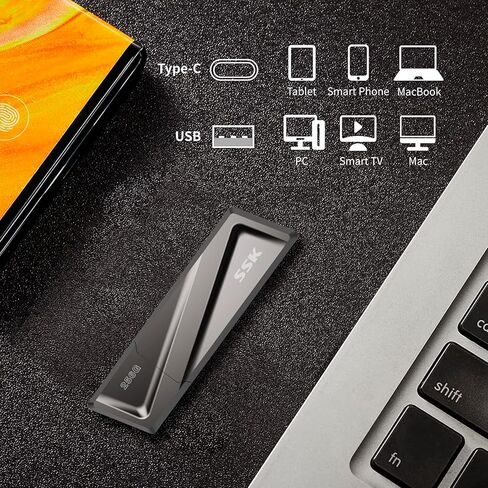 SSK 128GB USB SSD Solid State Flash Drive 550MB/s Fast Transfer Speed USB 3.2 Gen2 Thumb(Jump) Drive Memory Stick + USB C Adapter for Type-c Smartphone, Laptop, MacBook/Pro/Air and More in Kuwait