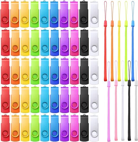 Xuhal 50 Pcs 128mb Flash Drive Pack Portable USB Thumb Drives with Lanyards Flash Memory Storage Device Swivel Thumb Drive Bulk for Data Storage Backup Transport Migration, Mixed 10 Color in Saudi Arabia