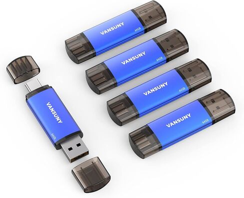 Vansuny 64 جيجابايت 5 عبوات USB من النوع C محركات أقراص فلاش 2 في 1 محرك فلاش مزدوج USB A + USB C OTG محرك أقراص فلاش للهواتف الذكية التي تعمل بنظام Android والكمبيوتر اللوحي والكمبيوتر المحمول (أزرق) in Kuwait