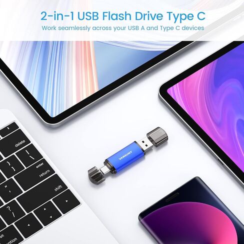 Vansuny 64 جيجابايت 5 عبوات USB من النوع C محركات أقراص فلاش 2 في 1 محرك فلاش مزدوج USB A + USB C OTG محرك أقراص فلاش للهواتف الذكية التي تعمل بنظام Android والكمبيوتر اللوحي والكمبيوتر المحمول (أزرق) in Kuwait