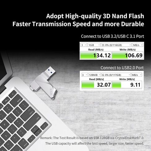 محرك فلاش SSK 64 جيجابايت USB C محرك أقراص مزدوج 2 في 1 OTG USB A 3.2 + محرك إبهام ذاكرة من النوع C، Thunderbolt Pendrive تصل إلى 150 ميجابايت/ثانية سرعة نقل الصور لهواتف Android/الأجهزة اللوحية/Mac/الكمبيوتر المحمول in Saudi Arabia
