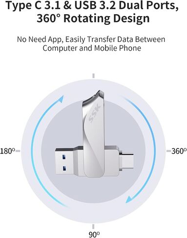 محرك فلاش SSK 64 جيجابايت USB C محرك أقراص مزدوج 2 في 1 OTG USB A 3.2 + محرك إبهام ذاكرة من النوع C، Thunderbolt Pendrive تصل إلى 150 ميجابايت/ثانية سرعة نقل الصور لهواتف Android/الأجهزة اللوحية/Mac/الكمبيوتر المحمول in Saudi Arabia