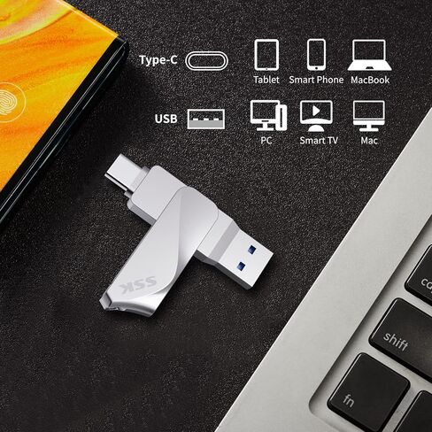 محرك فلاش SSK 64 جيجابايت USB C محرك أقراص مزدوج 2 في 1 OTG USB A 3.2 + محرك إبهام ذاكرة من النوع C، Thunderbolt Pendrive تصل إلى 150 ميجابايت/ثانية سرعة نقل الصور لهواتف Android/الأجهزة اللوحية/Mac/الكمبيوتر المحمول in Saudi Arabia