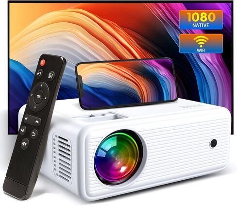 CLOKOWE 5G WiFi Projector with 100" Screen, Full HD Native 1080P Mini Projector, Portable Outdoor Movie Projector, 50%-100% Zoom, Compatible with iOS/Android/TV Stick/HDMI/USB in Kuwait