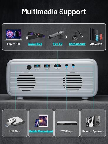 CLOKOWE 5G WiFi Projector with 100" Screen, Full HD Native 1080P Mini Projector, Portable Outdoor Movie Projector, 50%-100% Zoom, Compatible with iOS/Android/TV Stick/HDMI/USB in Kuwait