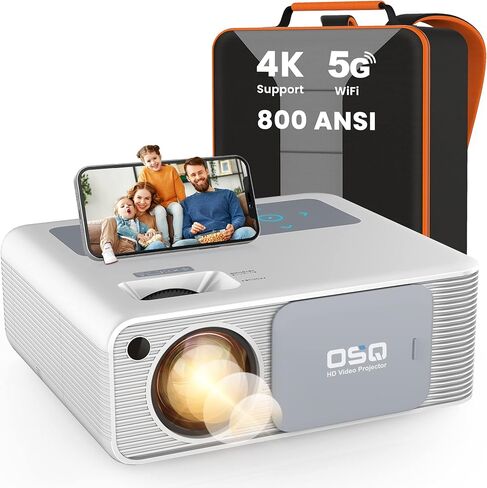 جهاز عرض واي فاي 5G 1080P يدعم 4K - او اس كيو 800 ANSI HD للافلام الخارجية مع بلوتوث، 4P و±50° كيستون، تكبير 50%، 300 انش يدعم فيديو السينما المنزلية PPT، PS4، تي في ستيك، لابتوب، هاتف، ابيض (O-410) in Kuwait
