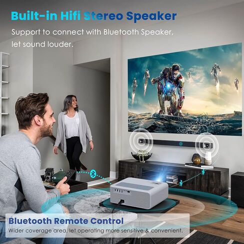 جهاز عرض واي فاي 5G 1080P يدعم 4K - او اس كيو 800 ANSI HD للافلام الخارجية مع بلوتوث، 4P و±50° كيستون، تكبير 50%، 300 انش يدعم فيديو السينما المنزلية PPT، PS4، تي في ستيك، لابتوب، هاتف، ابيض (O-410) in Kuwait