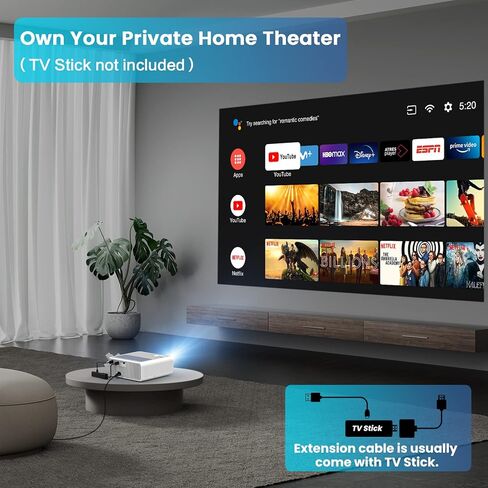 جهاز عرض واي فاي 5G 1080P يدعم 4K - او اس كيو 800 ANSI HD للافلام الخارجية مع بلوتوث، 4P و±50° كيستون، تكبير 50%، 300 انش يدعم فيديو السينما المنزلية PPT، PS4، تي في ستيك، لابتوب، هاتف، ابيض (O-410) in Kuwait