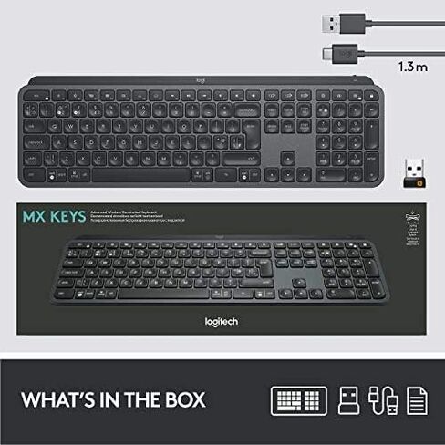 لوحة مفاتيح Logitech USB-C MX Keys المتقدمة اللاسلكية المضيئة - الجرافيت (متجددة) in Kuwait