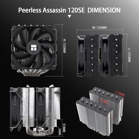 Thermalright Peerless Assassin 120 SE CPU Air Cooler, 6 Heat Pipes with AGHP Technology, Dual 120mm TL-C12C PWM Fan, for Intel LGA1700/1200/1150/1151; AMD AM4/AM5 in Saudi Arabia