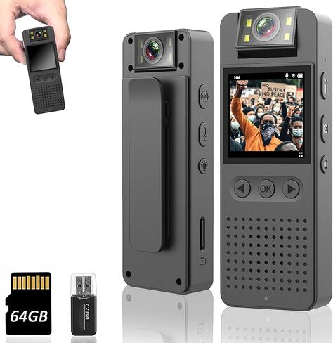 كاميرا الجسم مع تسجيل عالي الدقة 1080 بكسل، ومسجل شاشة 1.4 بوصة، وبطاقة 64 جيجابايت مدمجة مع وضع مصباح يدوي، وتسجيل حلقي، وعمر بطارية 6 ساعات، وكاميرا شرطة يمكن ارتداؤها للمنزل، والخارج، وإنفاذ القانون، وحارس الأمن in Kuwait