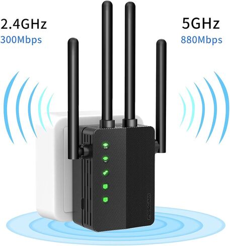 موسع نطاق WiFi 1200 ميجابت في الثانية مكرر معزز الإشارة، Foscam 2.4G و5 جيجا هرتز مضخم لاسلكي ثنائي النطاق مع مؤشر إشارة ذكي، إعداد زر واحد مع منفذ إيثرنت in Saudi Arabia