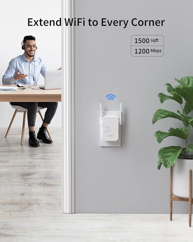 تغطية موسع WiFi ioGiant AC1200 حتى 1500 قدم مربع. و30 جهازًا، معزز إشارة موسع واي فاي للمنزل ثنائي النطاق 5 جيجا هرتز + 2.4 جيجا هرتز، معزز واي فاي ومضخم إشارة WPS، معزز إنترنت سهل الإعداد in Kuwait