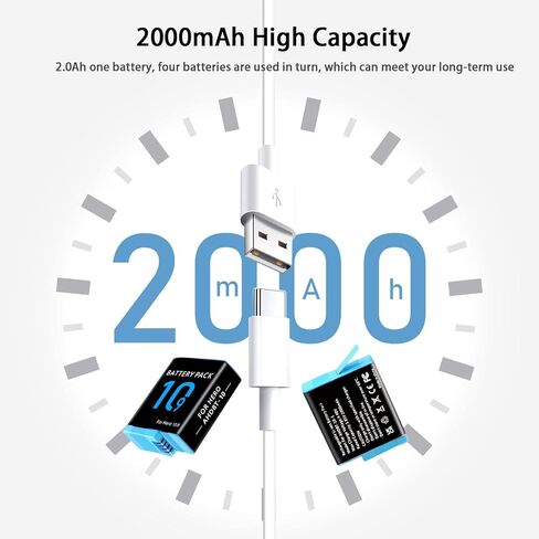 Bonadget 2000mAh 3-Pack Battery and 3-Channel Storage Charger for Gopro Hero 10/9 with USB & Type-C Charging Port Compatible with Gopro Hero 10 Black Battery and Charger Bundle with LED Display Screen in Kuwait