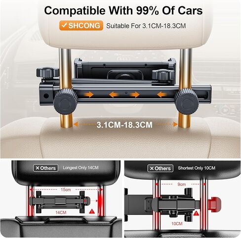 SHCONG 【2023 حامل كمبيوتر لوحي iPad الجيل الرابع للسيارة، 【قابل للتمديد 29.8 سم】، حامل سيارة iPad المقعد الخلفي للأطفال، مسند رأس عالمي بنسبة 99% لجميع الأجهزة اللوحية 4.7 ~ 12.9 بوصة، iPad Pro Air Mini in Kuwait