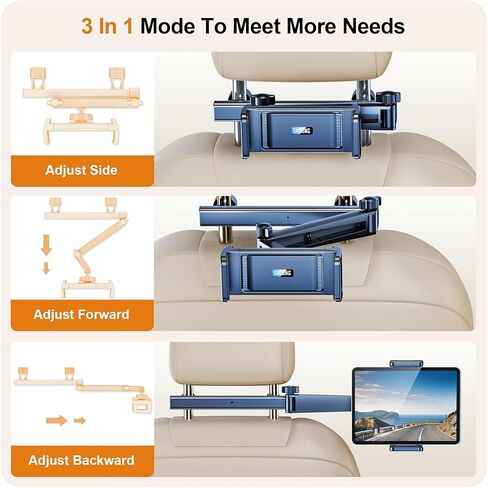 SHCONG 【2023 حامل كمبيوتر لوحي iPad الجيل الرابع للسيارة، 【قابل للتمديد 29.8 سم】، حامل سيارة iPad المقعد الخلفي للأطفال، مسند رأس عالمي بنسبة 99% لجميع الأجهزة اللوحية 4.7 ~ 12.9 بوصة، iPad Pro Air Mini in Kuwait