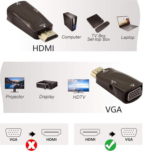 YACSEJAO HDMI to VGA Adapter，1080P HDMI Male to VGA Female Converter with Audio Compatible with Monitor, Laptop, Computer, PC, Desktop, Projector, HDTV, Chromebook, Ultrabooks and More in Kuwait