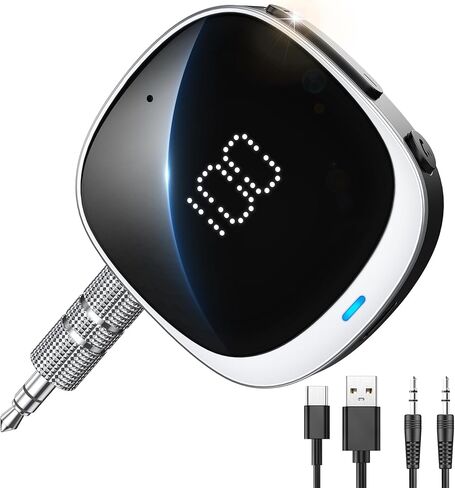 محول BCADON Bluetooth AUX للسيارة، جهاز استقبال بلوتوث 5.3 مع شاشة LED، محول سيارة بلوتوث للستيريو المنزلي/سماعات الرأس السلكية/مكبر الصوت، اتصال مزدوج، ميكروفون HiFi مدمج in Kuwait