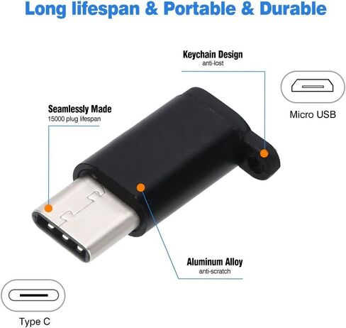 محول USB من النوع C 10 حزم من محول Micro USB أنثى إلى USB-C ذكر موصل كابل Android مع شاحن سلسلة مفاتيح يناسب Samsung Galaxy S10 S9 S8 Plus S9+ Note 10 10+ 9 8 LG V30 V20 G7 G6 G5 Pixel 3 Moto in Kuwait