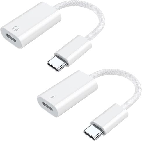 Jadebones 2 حزمة USB C ذكر إلى Lightning Female محول لـ iPhone 15 / Plus / Pro / Pro Max، iPad Pro / Air، واحد فقط للصوت / سماعة الرأس، واحد فقط للشحن ونقل البيانات in Kuwait
