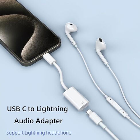 Jadebones 2 حزمة USB C ذكر إلى Lightning Female محول لـ iPhone 15 / Plus / Pro / Pro Max، iPad Pro / Air، واحد فقط للصوت / سماعة الرأس، واحد فقط للشحن ونقل البيانات in Kuwait
