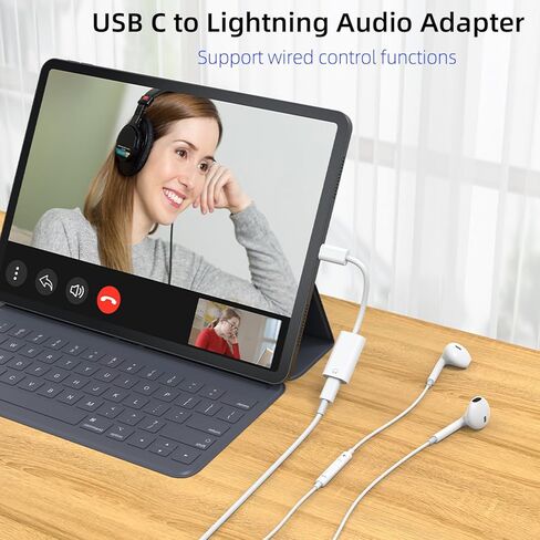 Jadebones 2 حزمة USB C ذكر إلى Lightning Female محول لـ iPhone 15 / Plus / Pro / Pro Max، iPad Pro / Air، واحد فقط للصوت / سماعة الرأس، واحد فقط للشحن ونقل البيانات in Kuwait