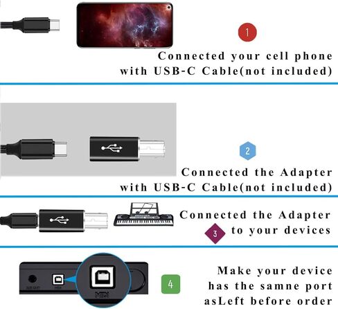 Herfair USB B to USB C Adapter (2 Pack) USB-C Female to Printer Male Converter USB Type C to Midi USB B Connector Support Data Sync Compatible with Printer Scanner Fax Machine Electronic Piano in Kuwait