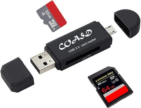 قارئ بطاقات SD من COASD / محول بطاقة SD SD/Micro SD قارئ بطاقات/ Micro OTG/USB 2.0 متعدد الوظائف قارئ بطاقات/ كاتب للكمبيوتر الشخصي واللاب توب والهواتف الذكية والتابلت - أسود in Kuwait