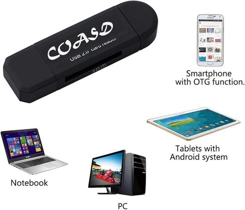 قارئ بطاقات SD من COASD / محول بطاقة SD SD/Micro SD قارئ بطاقات/ Micro OTG/USB 2.0 متعدد الوظائف قارئ بطاقات/ كاتب للكمبيوتر الشخصي واللاب توب والهواتف الذكية والتابلت - أسود in Kuwait