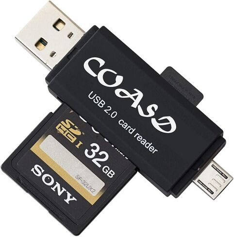 قارئ بطاقات SD من COASD / محول بطاقة SD SD/Micro SD قارئ بطاقات/ Micro OTG/USB 2.0 متعدد الوظائف قارئ بطاقات/ كاتب للكمبيوتر الشخصي واللاب توب والهواتف الذكية والتابلت - أسود in Kuwait