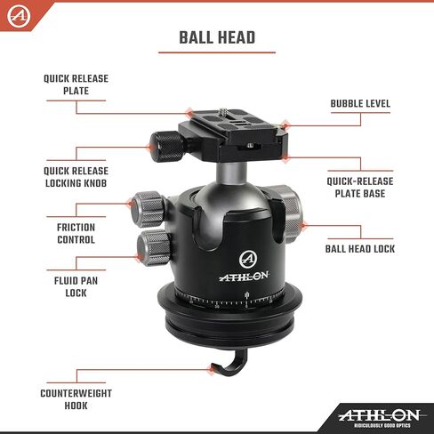 Athlon Optics 706005: Midas Cf40 - حامل ثلاثي من ألياف الكربون (أنبوب 40 مم)، رأس كروي (55 مم) in Kuwait