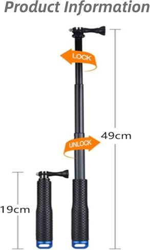 Hoffnugshween 19 بوصة قابلة للتمديد عصا سيلفي الكاميرا العائمة مجموعة إكسسوارات مقاومة للماء محمولة قابلة للتعديل من الألومنيوم تلسكوبي القطب ملحقات Monopod متوافقة مع Gopro Hero 10 9 8 7 6 5 AKASO SJCAM in Kuwait