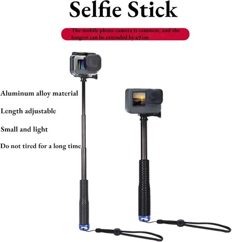 Hoffnugshween 19 بوصة قابلة للتمديد عصا سيلفي الكاميرا العائمة مجموعة إكسسوارات مقاومة للماء محمولة قابلة للتعديل من الألومنيوم تلسكوبي القطب ملحقات Monopod متوافقة مع Gopro Hero 10 9 8 7 6 5 AKASO SJCAM in Kuwait