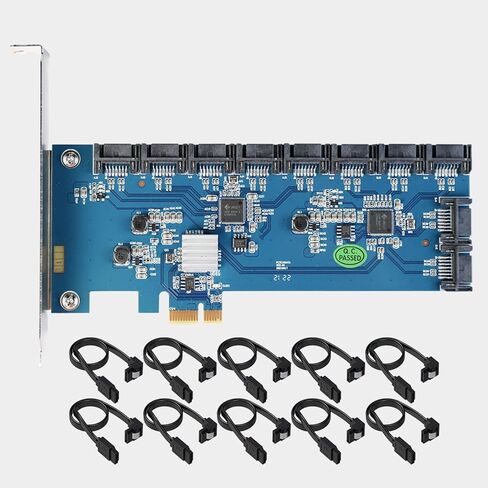 ريفو بطاقة ساتا بمنفذ PCI-e X1 بـ10 منافذ، مع 10 كيبلات ساتا، شريحة ثلاثية/ بطاقة محول ساتا 3.0 6 جيجابايت في الثانية لشيا كوين، تدعم 10 اجهزة ساتا 3.0، (تعدين هارد ديسك in Kuwait
