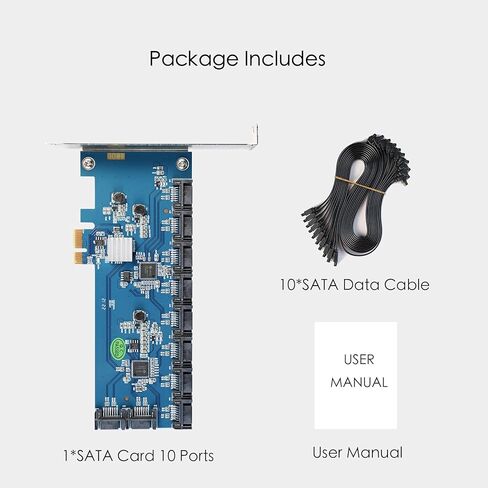 ريفو بطاقة ساتا بمنفذ PCI-e X1 بـ10 منافذ، مع 10 كيبلات ساتا، شريحة ثلاثية/ بطاقة محول ساتا 3.0 6 جيجابايت في الثانية لشيا كوين، تدعم 10 اجهزة ساتا 3.0، (تعدين هارد ديسك in Kuwait
