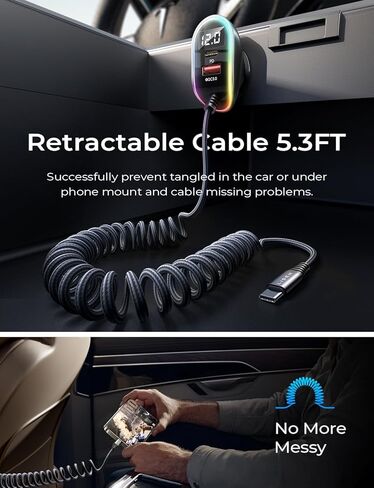 شاحن سيارة LISEN 96W USB C متعدد المنافذ للشحن السريع USB C محول شاحن سيارة PD&QC مع كابل 5.3ft نوع C لشاحن سيارة iPhone 15 متوافق مع iPhone 15 Pro Max/Plus/14/13/12، Samsung S23/22/21 in Kuwait