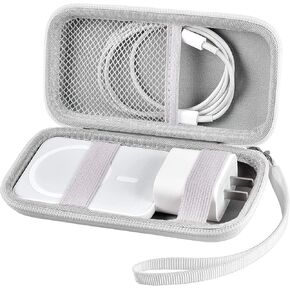 حافظة متوافقة مع حزمة بطارية شاحن Apple MagSafe، حامل لبنك الطاقة المغناطيسي Mag Safe لهاتف iPhone 12، وحدة تخزين مع حزام وجيب شبكي لمحول طاقة USB-C وكابل 20 وات - أسود بالكامل