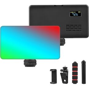Andoer Pocket RGB Video Light LED ملء ضوء 2500K-9000K عكس الضوء 20 تأثيرات ضوئية بطارية مدمجة مع محول تركيب الحذاء البارد لفيديو Vlog Selfie Live Streaming Video Conference Light