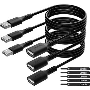 3 Pack USB Extension Cable 6 FT, USB 2.0 Type A Male to Female Extender Cord Adapter, Compatible with Printer, Keyboard, Mouse, Flash Drive, Hard Drive, Controller, Black Cable with 5 Cable Ties in Kuwait