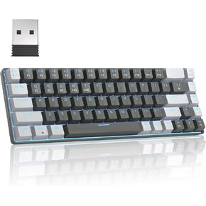 MageGee 60 Percent Wireless Mechanical Keyboard, 2.4G/BT5.1/USB-C Mini Gaming Keyboard with Blue Switch, 68 Keys Compact Blue Backlit Office Keyboard for PC Laptop Mac Smartphone, Black/Grey in Kuwait