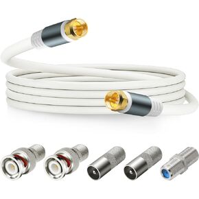 RG6 Coaxial Cable with F81 BNC F Type Adapter, 6 Feet, White in Kuwait