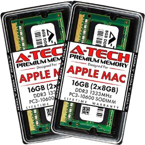 A-Tech 16GB (2x8GB) RAM for Apple MacBook Pro (Early/Late 2011), iMac (Mid 2010 27 inch 4-Core, Mid 2011 21.5/27 inch), Mac mini (Mid 2011) | DDR3 1333MHz PC3-10600 204-Pin SODIMM Memory Upgrade Kit in Kuwait