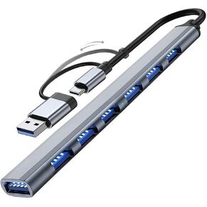 محور USB لأجهزة الكمبيوتر المحمول، 7 منافذ USB USB Hub 3.0 USB مقسم USB موسع نوعين من المقابس محول USB ينطبق على أجهزة الكمبيوتر المحمول، iMac Pro، MacBook Air، Mac Mini/Pro، Surface Pro Notebook PC