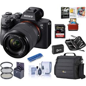Sony Alpha a7 III 24MP 4K Ultra HD Mirrorless Camera with FE 28-70mm f/3.5-5.6 OSS II Lens, Black Bundle with Bag, 64GB SD Card, Card Reader, SD Case, Extra Battery, UV/CPL/ND Filters in Kuwait
