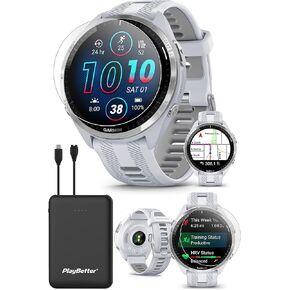 ساعة ذكية Garmin Forerunner 965 (Whitestone/Gray) Premium Running & Triathlon GPS - شاشة AMOLED ساطعة، خفيفة الوزن، بطارية تدوم 31 ساعة | حزمة PlayBetter مع واقيات الشاشة والشاحن المحمول