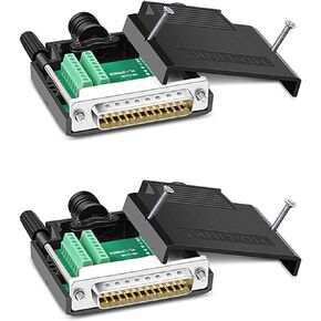 Jienk DB25 2packs Solderless Male RS232 D-SUB Serial Adapters, 16mm thinner 25 Pin Port Terminal Solderfree Breakout Connector Board with Case Accessories