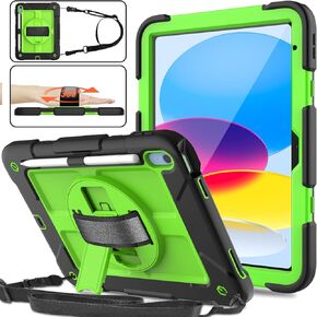 SUPNICE iPad 10th Generation Case 10.9 Inch 2022, Durable Shockproof Protective Cover with [Screen Protector][Pencil Holder][360 Rotating Stand][Shoulder Strap] for iPad 10th Gen 2022 - Black