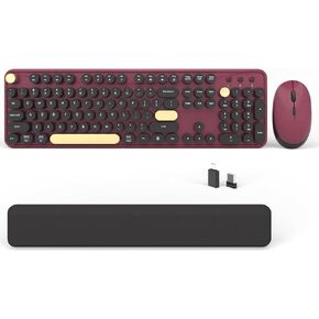 Retro Wireless Keyboard and Mouse Combo with Wrist Rest (Dark Green) in Kuwait